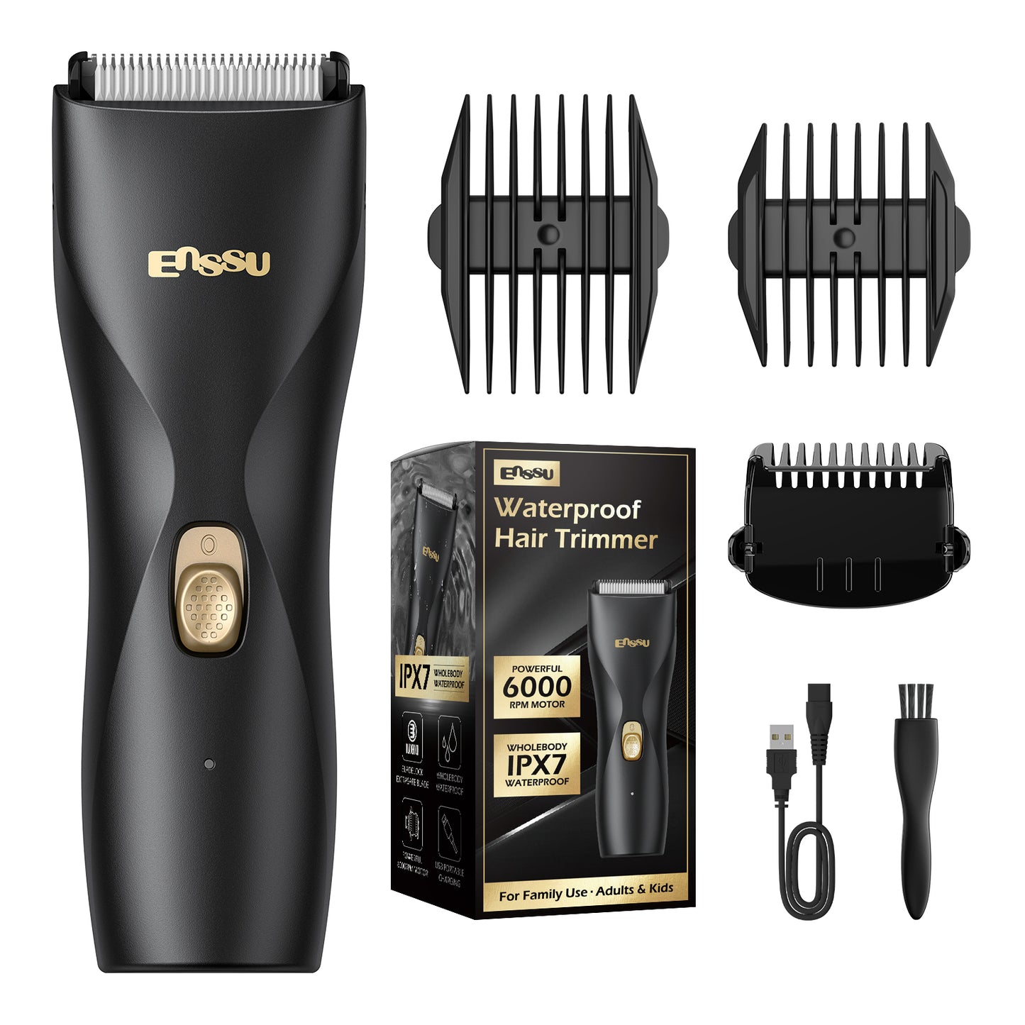 ENSSU Hair Clippers, Ball Trimmer, Waterproof Men Body Hair Trimmer, Cordless Hair Cutting Kit for Head, Rechargeable Home Barber Haircut Trimmer for Kids/Men/Boys/Adults