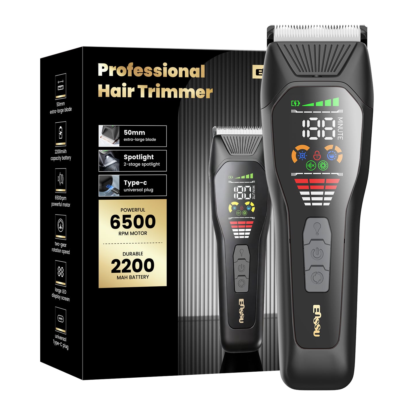 Professional  6500rpm powerful motor, 2-stage rotation Men Hair Clippers  large LED screen, safety lock Hair Trimmer