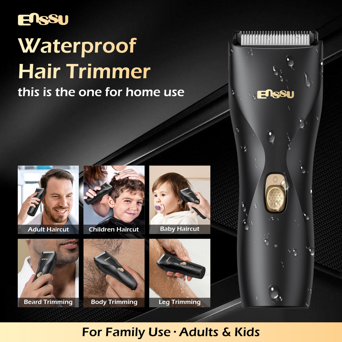 ENSSU Hair Clippers, Ball Trimmer, Waterproof Men Body Hair Trimmer, Cordless Hair Cutting Kit for Head, Rechargeable Home Barber Haircut Trimmer for Kids/Men/Boys/Adults