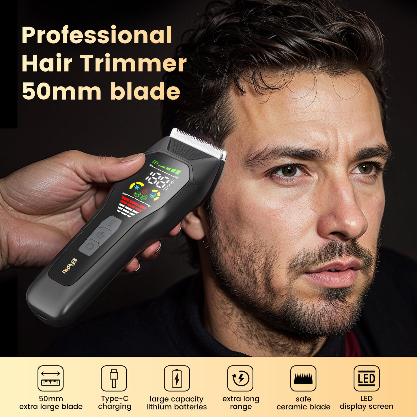 Professional  6500rpm powerful motor, 2-stage rotation Men Hair Clippers  large LED screen, safety lock Hair Trimmer