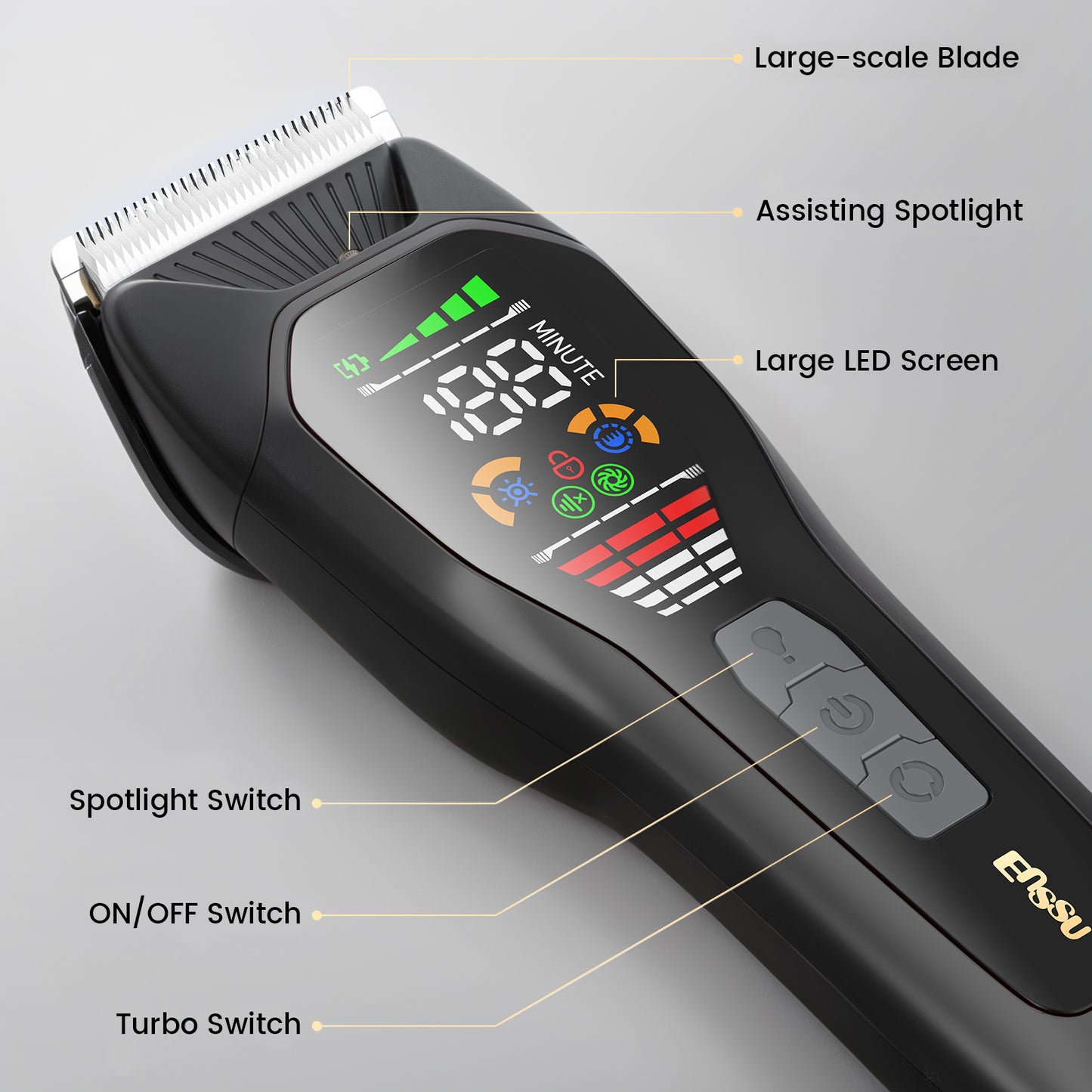 Professional  6500rpm powerful motor, 2-stage rotation Men Hair Clippers  large LED screen, safety lock Hair Trimmer